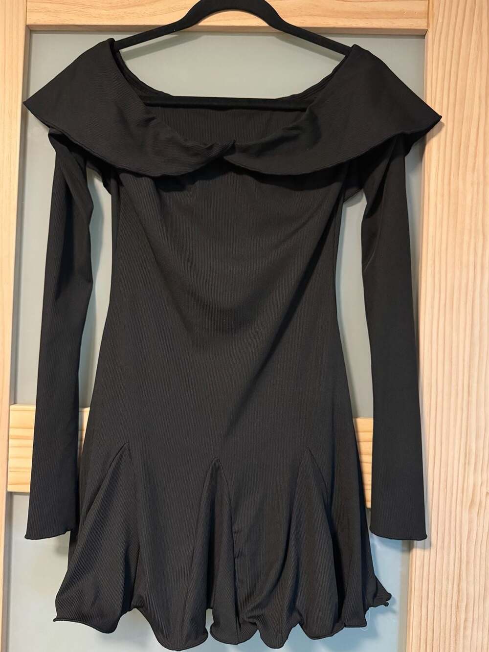 Black Off Shoulder Ribbed Dress Coquette Goth Balletcore Mini Medium